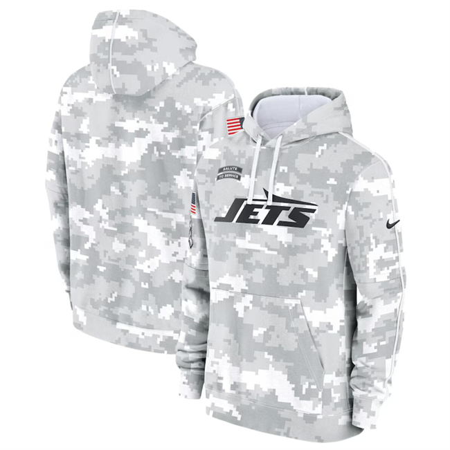 Youth White/Gray New York Jets 2024 Salute To Service Pullover Hoodie